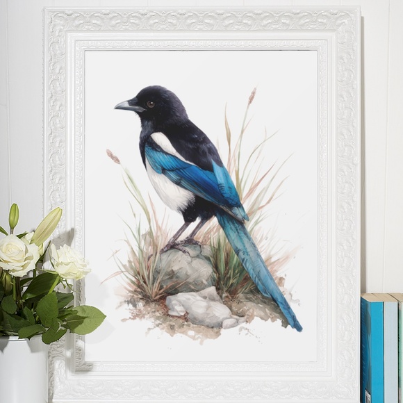 Watercolor Magpie Bird Wall Art Print, Unframed - Elegant Nature-Inspired Decor - Picture 6 of 6